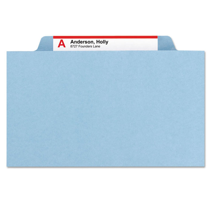 Pressboard Top Tab Pocket Classification Folders, Expands 2", 2 Dividers, 6 SafeSHIELD Fasteners, Letter Size, Blue, 10/Box