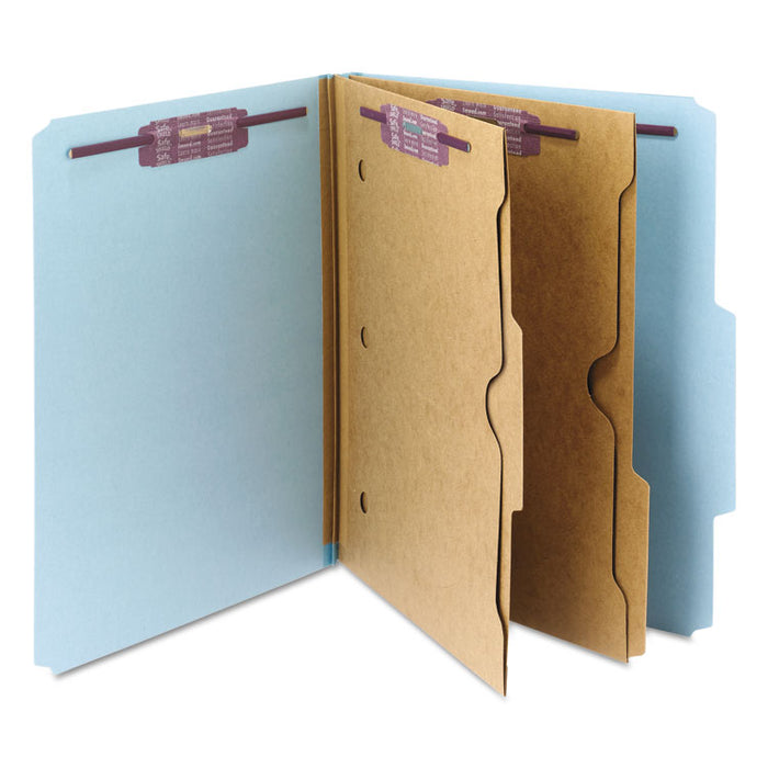 Pressboard Top Tab Pocket Classification Folders, Expands 2", 2 Dividers, 6 SafeSHIELD Fasteners, Letter Size, Blue, 10/Box
