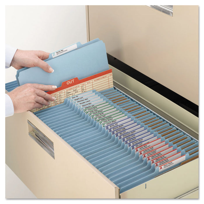 Pressboard Top Tab Pocket Classification Folders, Expands 2", 2 Dividers, 6 SafeSHIELD Fasteners, Letter Size, Blue, 10/Box