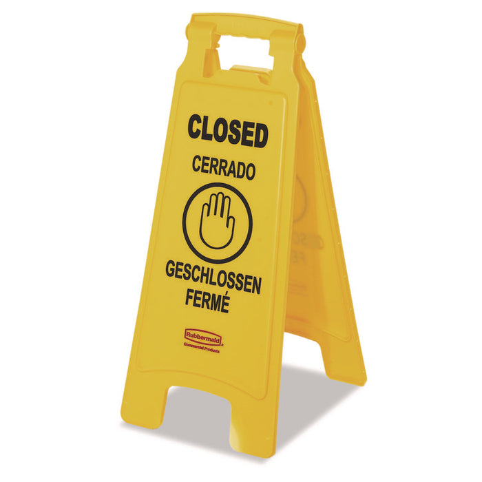 Multilingual "Closed" Sign, 2-Sided, 11 x 12 x 25, Bright Yellow