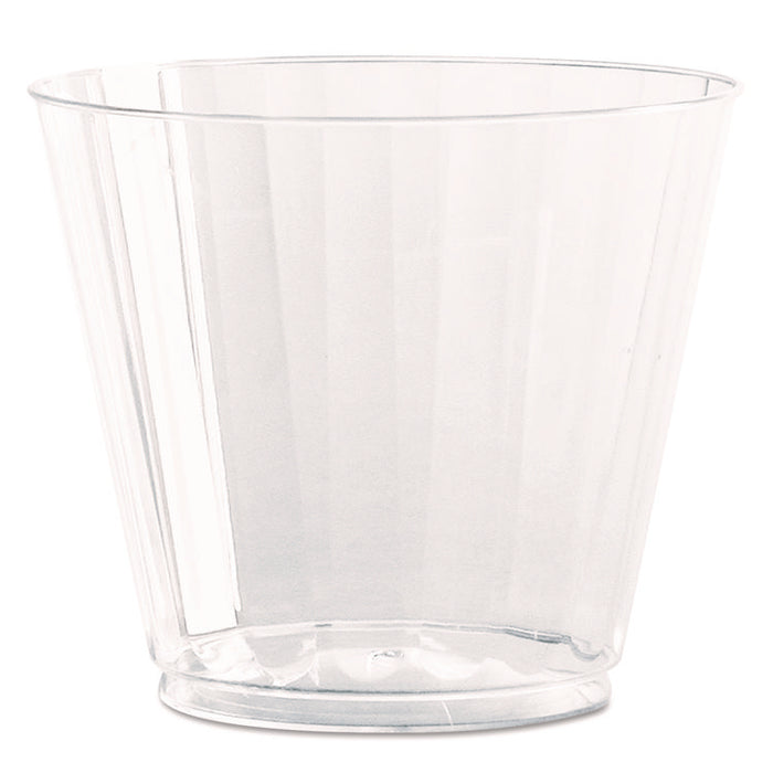 Classic Crystal Plastic Tumblers, 9 oz, Clear, Fluted, Squat, 20/Pack, 12 Packs/Carton