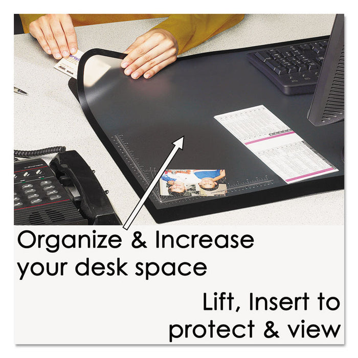 Desk Pad with Transparent Frost Lift-Top Overlay, Antimicrobial Product Protection, 31" x 20", Black
