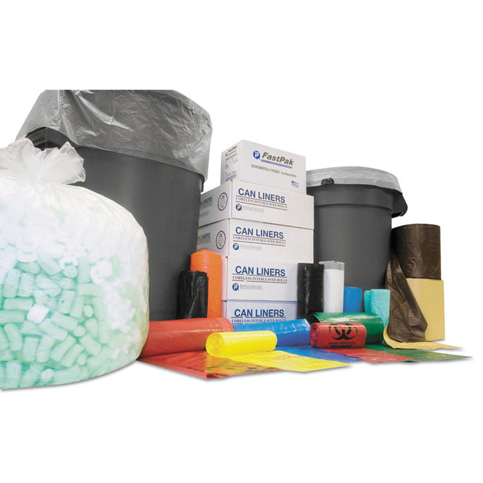 Low-Density Commercial Can Liners, 60 gal, 0.7 mil, 38" x 58", White, Interleaved Roll, 25 Bags/Roll, 4 Rolls/Carton