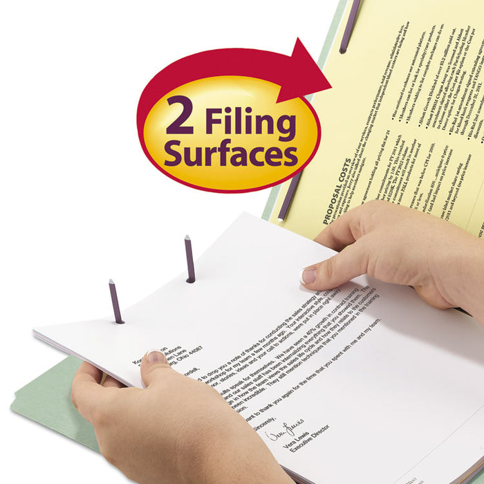 Recycled Pressboard Fastener Folders, 1/3-Cut Tab: Assorted, Expands 1", 2 Fasteners, Legal Size, Gray-Green, 25/Box