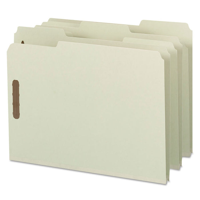 Recycled Pressboard Fastener Folders, 1/3-Cut Tab: Assorted, Expands 1", 2 Fasteners, Letter Size, Gray-Green, 25/Box