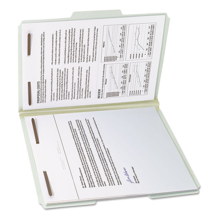 Recycled Pressboard Fastener Folders, 1/3-Cut Tab: Assorted, Expands 1", 2 Fasteners, Letter Size, Gray-Green, 25/Box