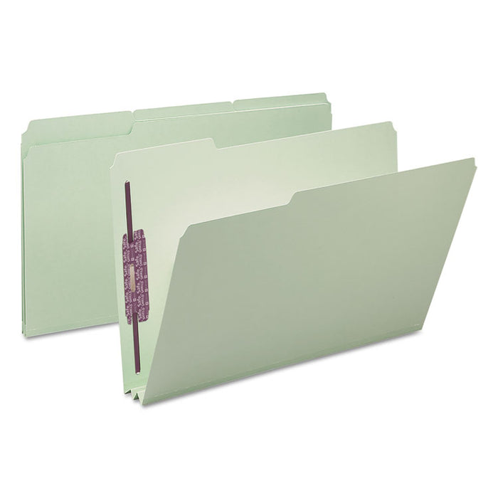Recycled Pressboard Fastener Folders, 1/3 Tab: Assorted, Expands 2", 2 SafeSHIELD Fasteners, Legal Size, Gray-Green, 25/Box