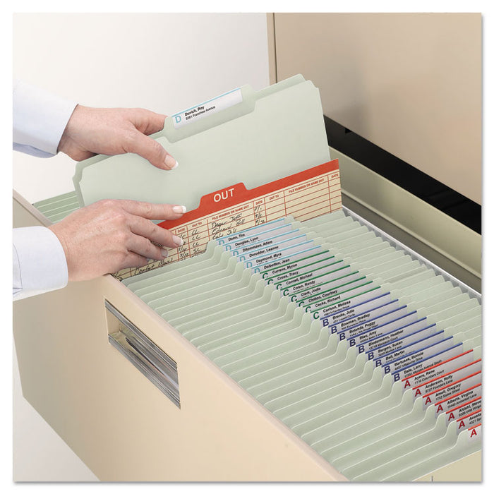 Recycled Pressboard Fastener Folders, 2/5 Tab: R of C, Expands 2", 2 SafeSHIELD Fasteners, Legal Size, Gray-Green, 25/Box