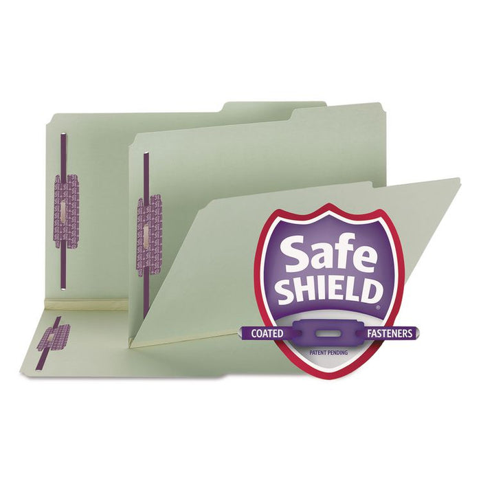Recycled Pressboard Fastener Folders, 2/5-Cut Tab: Right, Expands 2", 2 SafeSHIELD Fasteners, Legal Size, Gray-Green, 25/Box