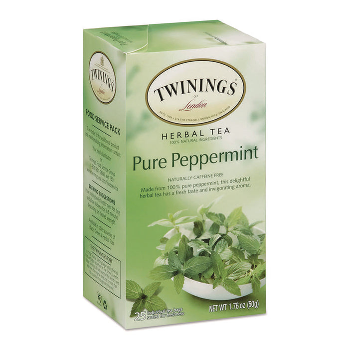 Tea Bags, Pure Peppermint, 1.76 oz Filterbag, 25/Box