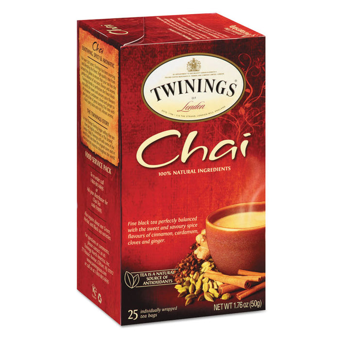 Tea Bags, Chai Spice, 1.76 oz Filterbag, 25/Box
