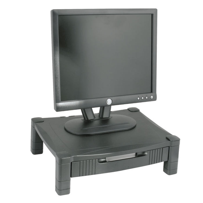 Monitor Stand with Drawer, 17" x 13.25" x 3" to 6.5", Black, Supports 50 lbs