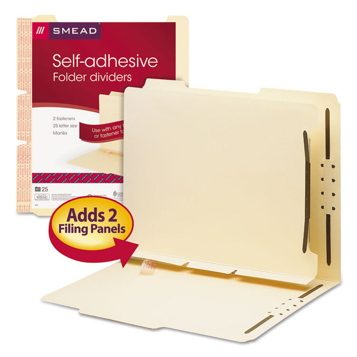 Self-Adhesive Folder Dividers for Top/End Tab Folders, 2 Fasteners, Letter Size, Manila, 25/Pack
