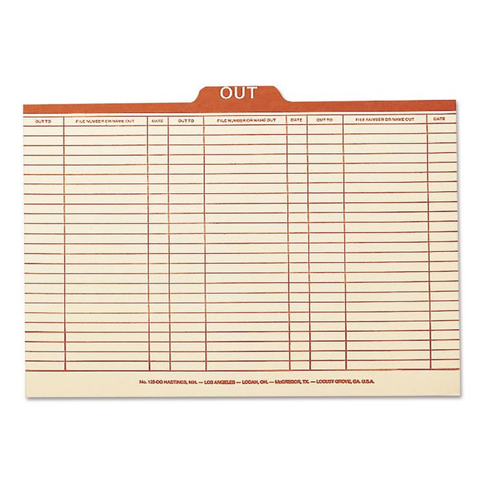 Manila Out Guides, Printed Form Style, 1/5-Cut Top Tab, Out, 8.5 x 14, Manila, 100/Box