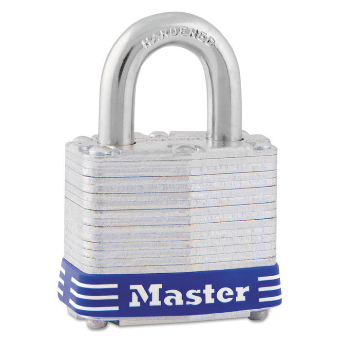 Four-Pin Tumbler Laminated Steel Lock, 2" Wide, Silver/Blue, 2 Keys