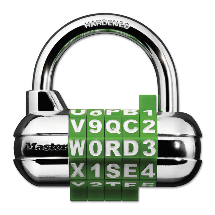 Password Plus Combination Lock, Hardened Steel Shackle, 2.5" Wide, Chrome/Assorted
