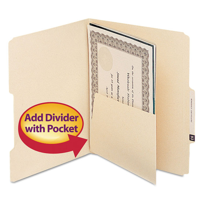 Self-Adhesive Folder Dividers with 5.5" Pockets for Top/End Tab Folders, Fasteners, Letter Size, Manila, 25/Pack