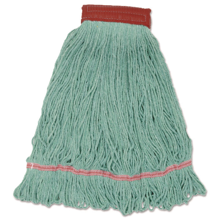 Wideband Looped-End Mop Heads, Cotton/Rayon/Synthetic, Large, Green, 12/Carton