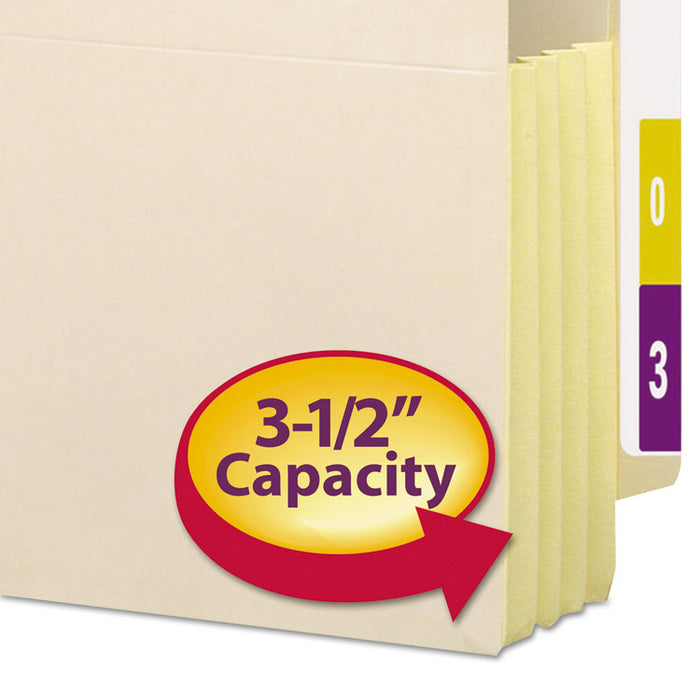 Manila End Tab File Pockets with Tear Resistant Gussets, 3.5" Expansion, Legal Size, Manila, 10/Box