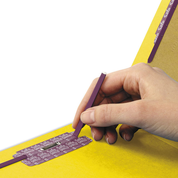 End Tab Pressboard Classification Folders, Expands 2", 2 Dividers, 6 SafeSHIELD Fasteners, Letter Size, Yellow, 10/Box