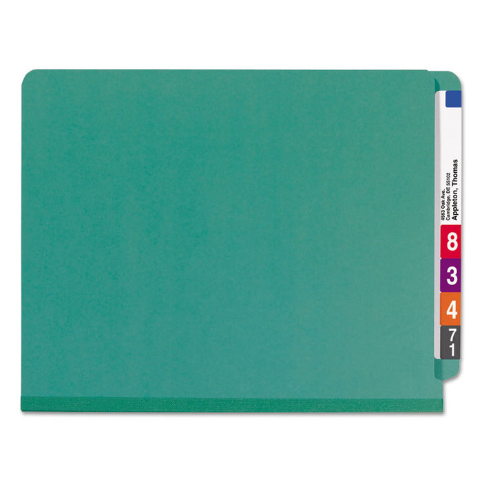 End Tab Pressboard Classification Folders, Expands 2", 2 Dividers, 6 SafeSHIELD Fasteners, Letter Size, Green, 10/Box