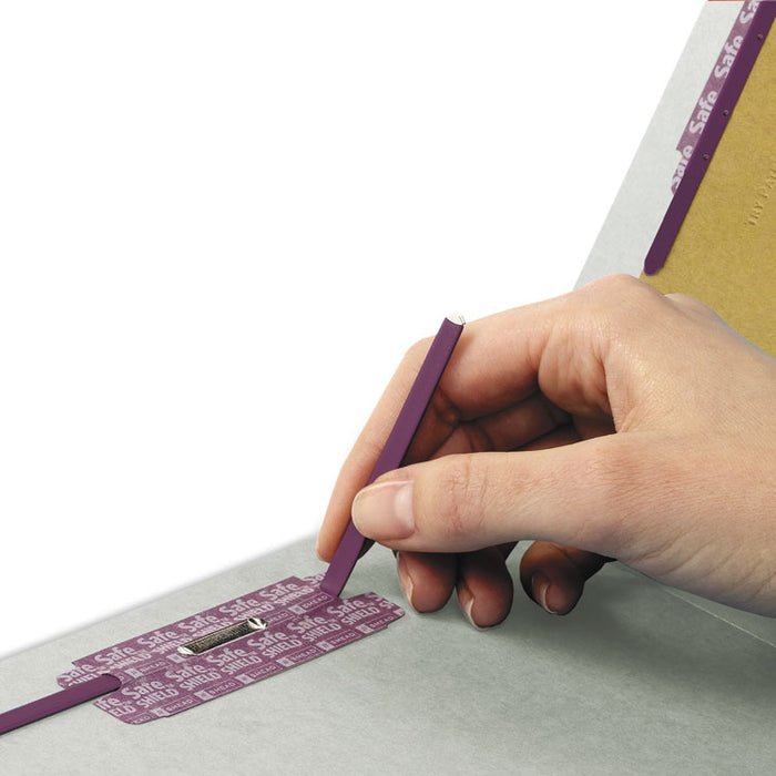 End Tab Pressboard Classification Folders, Expands 3", 3 Dividers, 8 SafeSHIELD Fasteners, Letter Size, Gray-Green, 10/Box