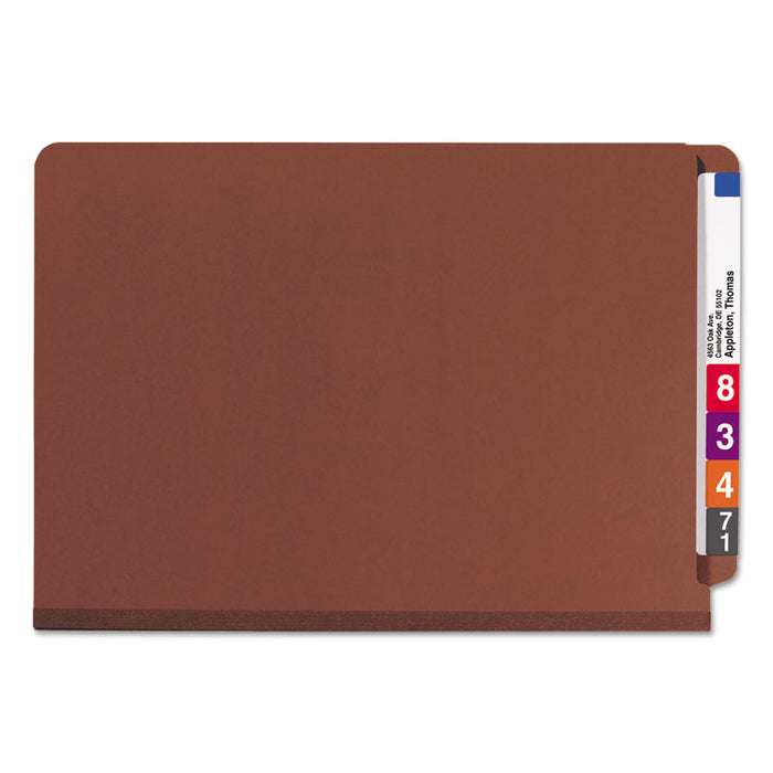 End Tab Pressboard Classification Folders, Expands 2", 2 Dividers, 6 SafeSHIELD Fasteners, Legal Size, Red, 10/Box