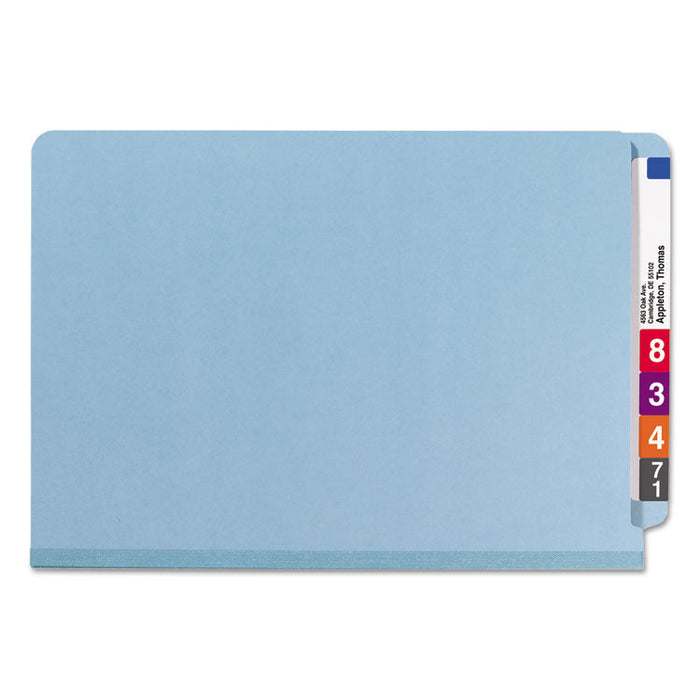 End Tab Pressboard Classification Folders, Expands 2", 2 Dividers, 6 SafeSHIELD Fasteners, Legal Size, Blue, 10/Box