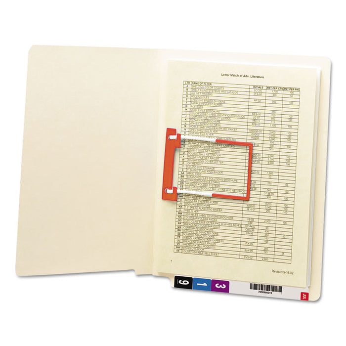 Heavyweight Reinforced End Tab U-Clip Fastener Folders, Straight Tab, Expands 0.75", 1 Fastener, Letter Size, Manila, 50/Box