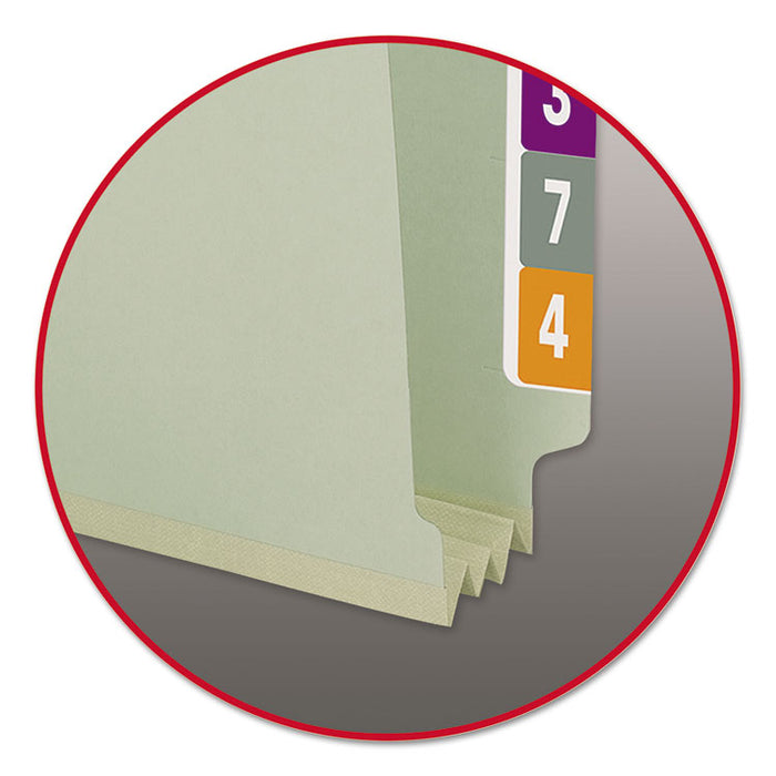 End Tab Pressboard Classification Folders, Straight Tab, Expands 3", 2 SafeSHIELD Fasteners, Legal Size, Gray-Green, 25/Box
