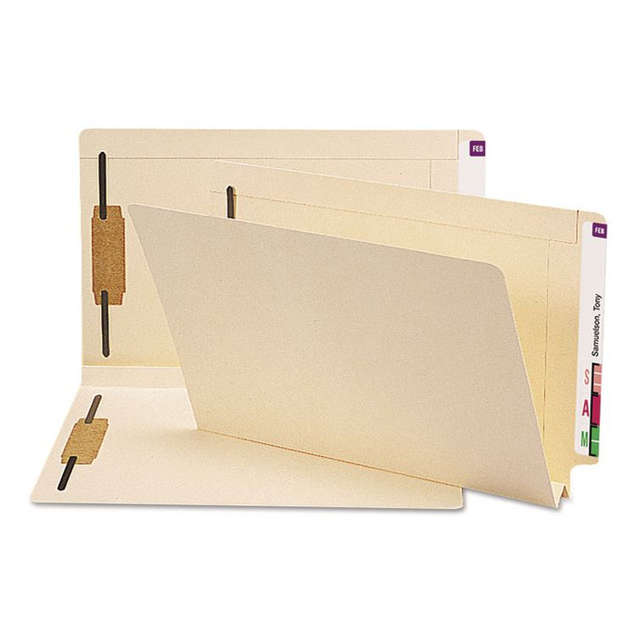 Manila End Tab Fastener Folders, W-Fold Design, Reinforced Straight Tab, Expands 1.5", 2 Fasteners, Legal Size, Manila, 50/BX