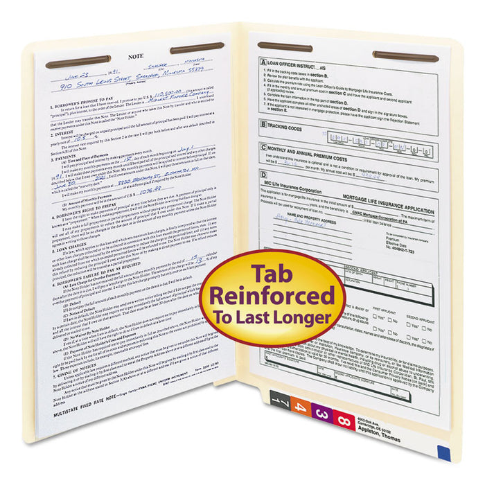 Manila End Tab Fastener Folders, Reinforced Straight Tab, Expands 0.75", 2 Fasteners, Legal Size, 11-pt Manila, 50/Box