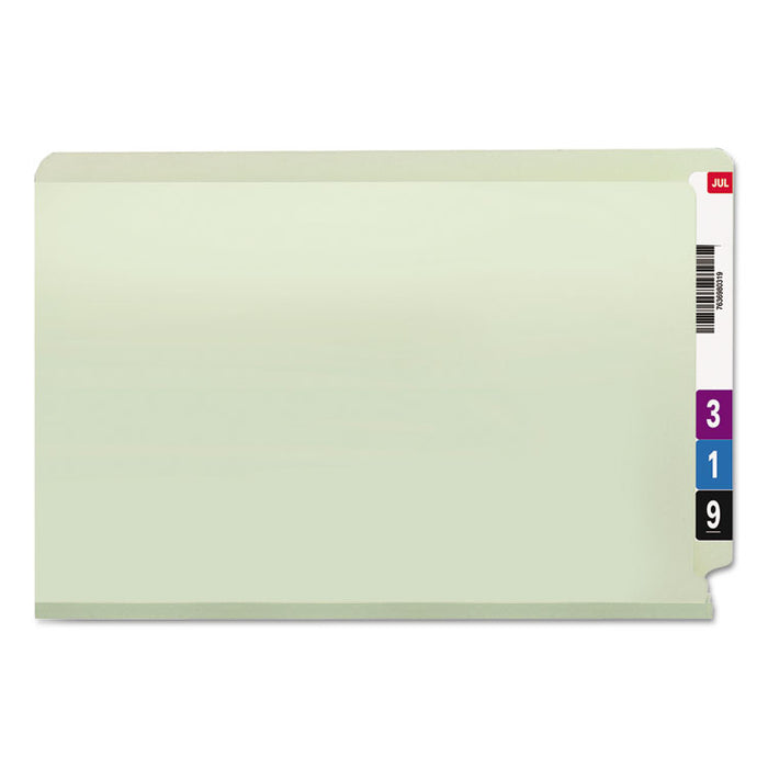 End Tab Pressboard Classification Folders, Straight Tab, Expands 3", 2 SafeSHIELD Fasteners, Legal Size, Gray-Green, 25/Box
