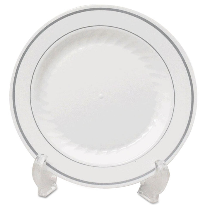 Masterpiece Plastic Dinnerware, Plate, 10.25" dia. White/Silver, 12/Pack, 10 Packs/Carton