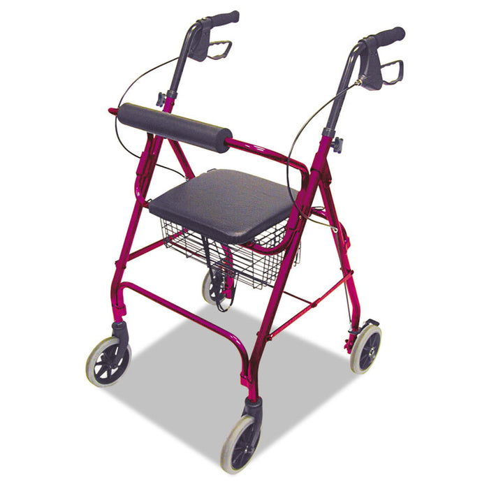 Ultra Lightweight Rollator, Adjusts 33.75" to 38", 300 lbs Capacity, Burgundy