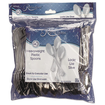 Reflections Heavyweight Plastic Utensils, Spoon, Silver, 40/Pack, 8 Packs/Carton