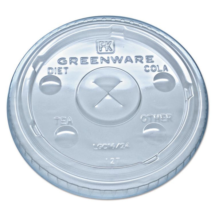 Greenware Cold Drink Lids, X-Slot, Fits 16 oz/18 oz/24 oz Cold Cups, Sugarcane, Clear, 1,000/Carton