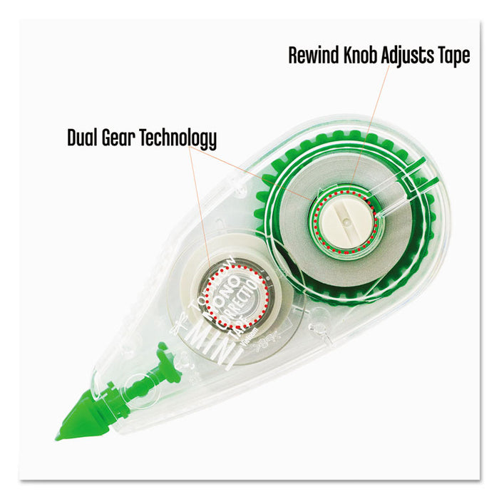 MONO Mini Correction Tape Value Pack, Non-Refillable, 0.17" x 26.25 ft, White Tape, Clear/Green Dispenser, 10/Pack