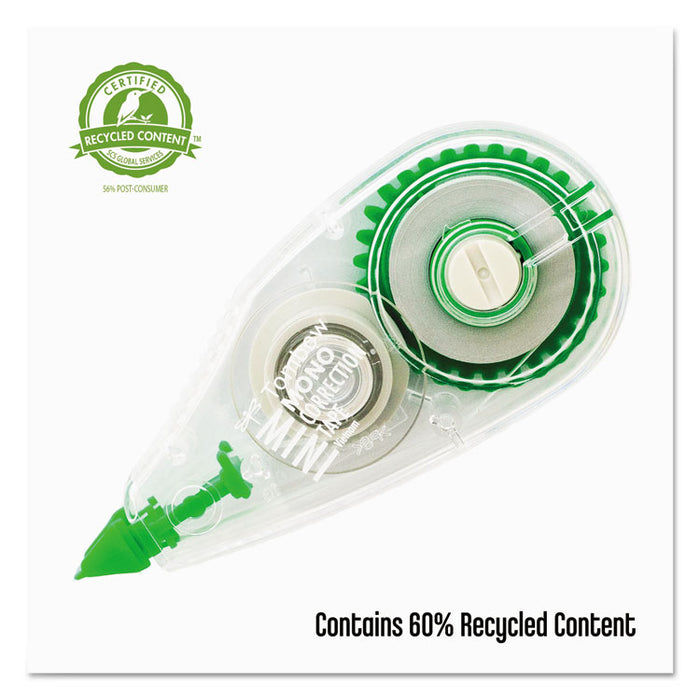 MONO Mini Correction Tape Value Pack, Non-Refillable, 0.17" x 26.25 ft, White Tape, Clear/Green Dispenser, 10/Pack
