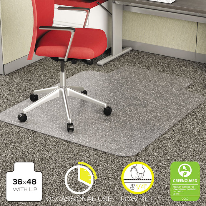 EconoMat Occasional Use Chair Mat for Flat Pile Carpeted Floors, Rectangular with Lip, 36" x 48", Clear, Ships Flat