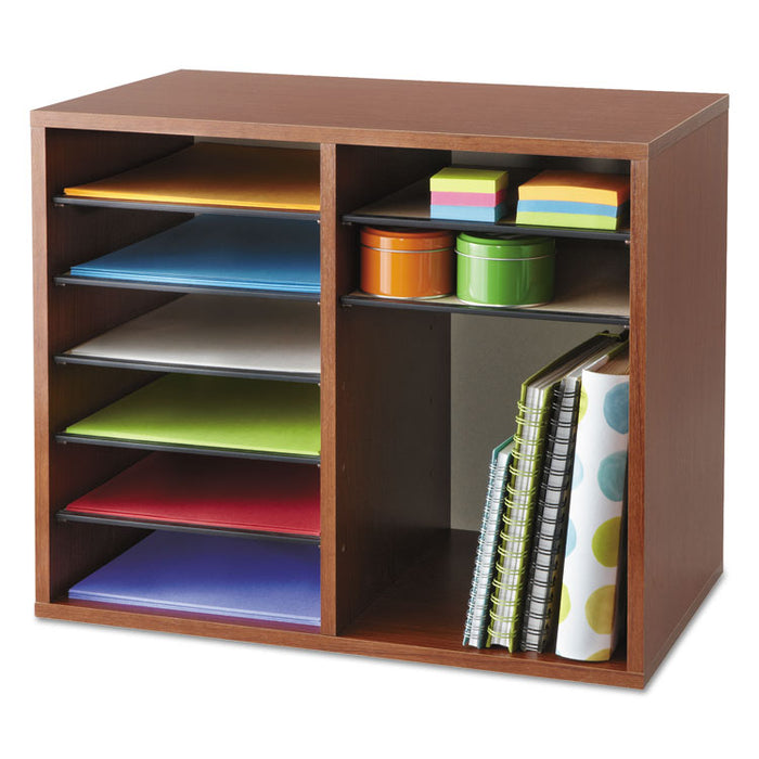 Fiberboard Literature Sorter, 12 Compartments, 19.63 x 11.88 x 16.13, Cherry