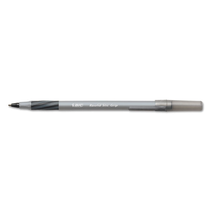 Round Stic Grip Xtra Comfort Ballpoint Pen Value Pack, Easy-Glide, Stick, Medium 1.2mm, Black Ink, Gray/Black Barrel, 36/Pack