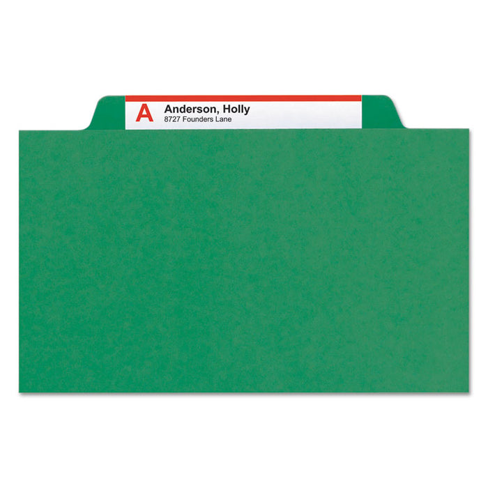 Pressboard Top Tab Classification Folders, Expands 2", 1 Divider, 4 SafeSHIELD Fasteners, Letter Size, Green, 10/Box