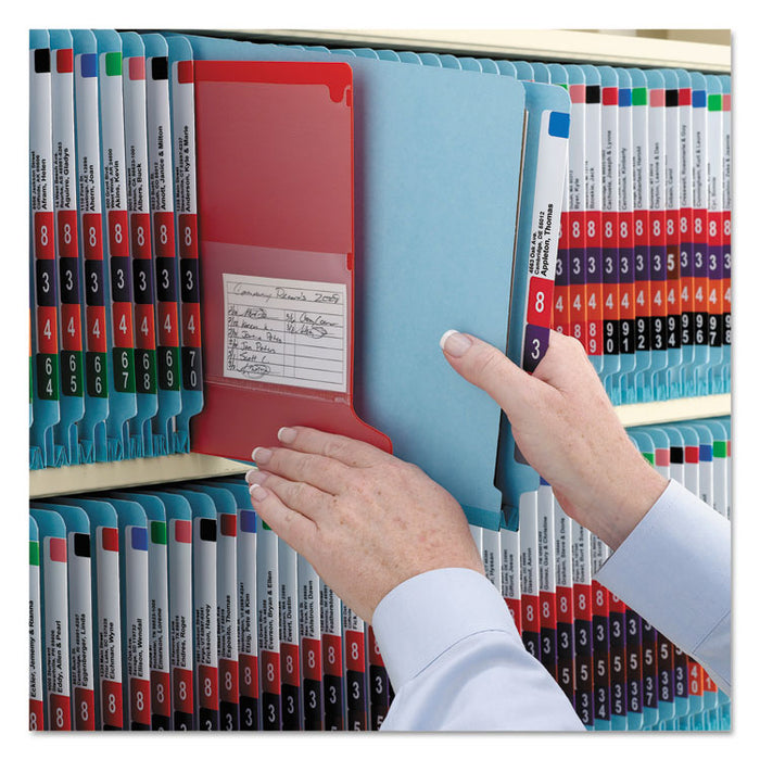 End Tab Pressboard Classification Folders, Expands 2", 2 Dividers, 6 SafeSHIELD Fasteners, Legal Size, Blue, 10/Box