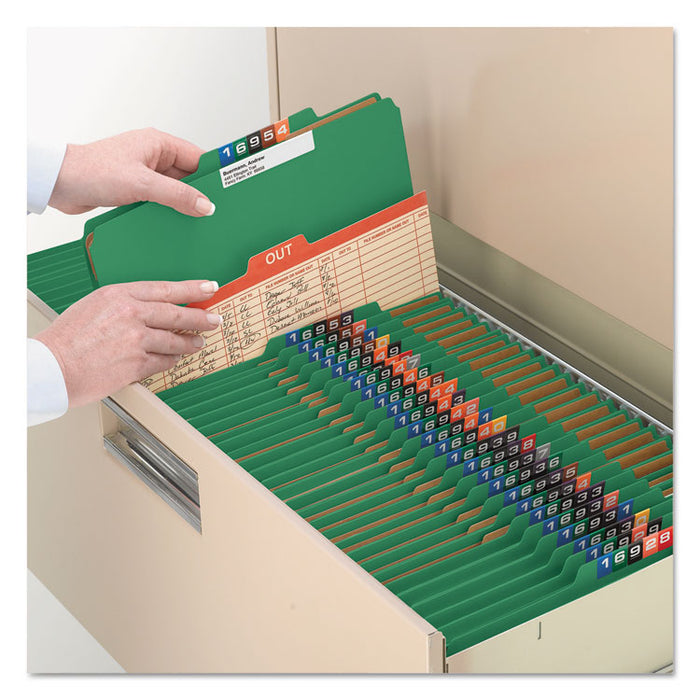 Pressboard Top Tab Classification Folders, 2/5 Tab, Expands 3", 3 Dividers, 8 SafeSHIELD Fasteners, Legal Size, Green, 10/Box