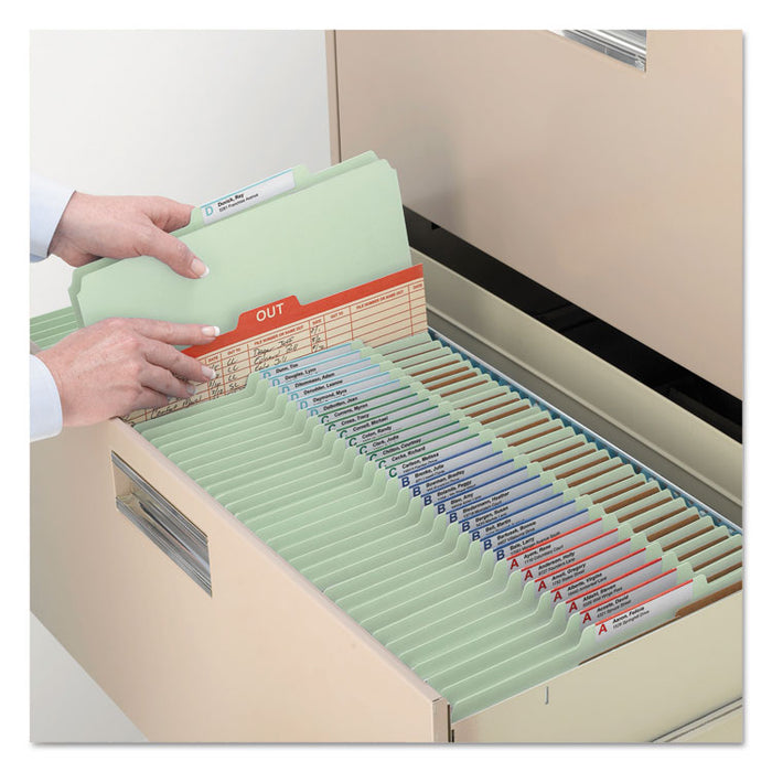 Pressboard Classification Folders, 2/5 Tab, Expands 2", 2 Dividers, 6 SafeSHIELD Fasteners, Legal Size, Gray-Green, 10/Box