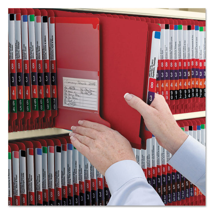 End Tab Pressboard Classification Folders, Expands 2", 2 Dividers, 6 SafeSHIELD Fasteners, Legal Size, Bright Red, 10/Box