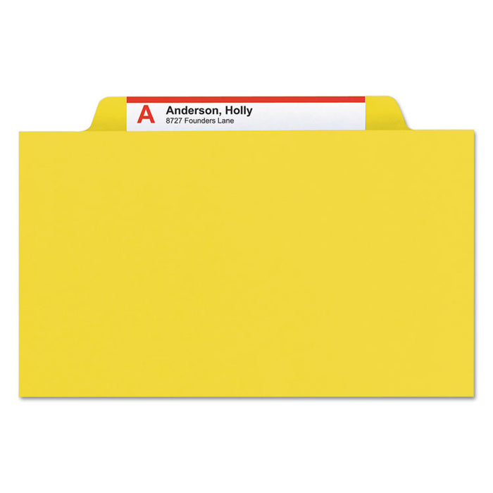 Pressboard Top Tab Classification Folders, 2/5 Tab, Expands 3", 3 Dividers, 8 SafeSHIELD Fasteners, Legal Size, Yellow, 10/BX