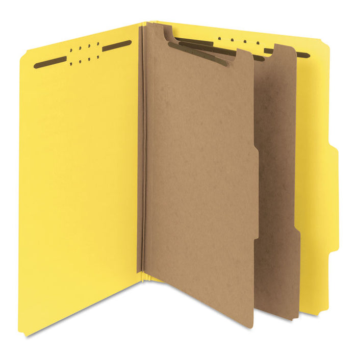 Recycled Pressboard Classification Folders, 2/5-Cut Tab, Expands 2", 2 Dividers, 6 Fasteners, Letter Size, Yellow, 10/BX