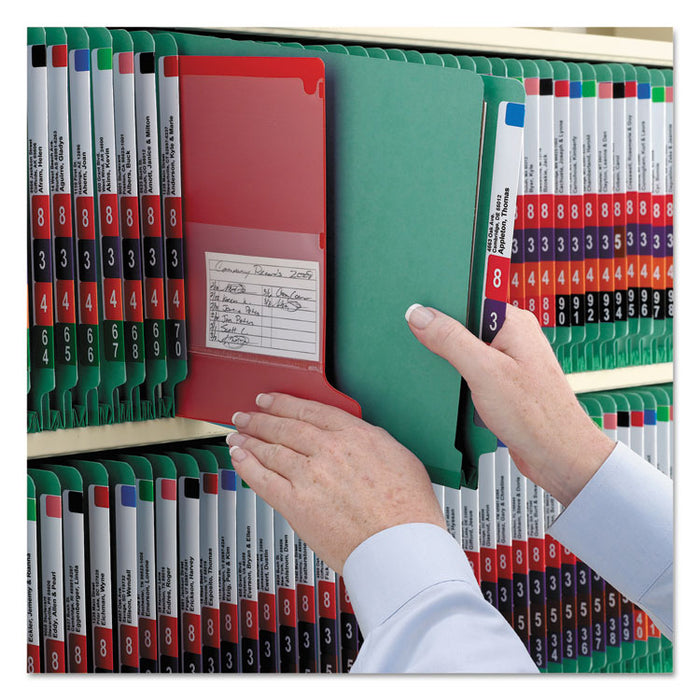 End Tab Pressboard Classification Folders, Expands 2", 2 Dividers, 6 SafeSHIELD Fasteners, Letter Size, Green, 10/Box
